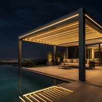 Pergola bioclimatique de luxe moderne gris spatial, série E, avec toit à lames motorisées intégrées à LED, kit de gazebo écologique