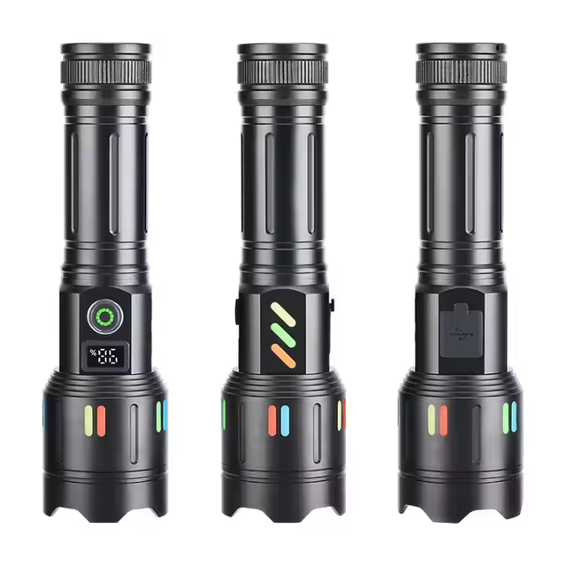 30W LED 30000 Lumen Tactical Torch USB Waterproof Digital Power Display 5 Modes Outdoor Flashlight Luminous Strips Emergencies