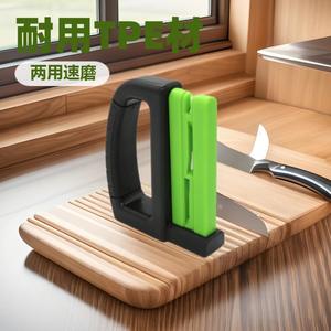 Afilador de cuchillos y tijeras de doble propósito con mango de TPE, herramienta de afilado manual de acero de tungsteno de múltiples granos para uso en cocina y jardín. - Product Image 4