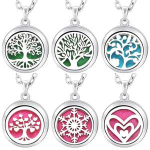 Life Tree 15mm ahuecado aromaterapia colgante collar Aleación de aceite esencial difusor <span class=keywords><strong>Perfume</strong></span> pareja joyería con cadena de eslabones - Product Image 2