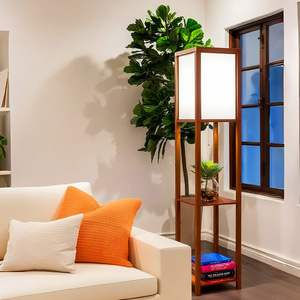 Modern Floor Lamp With Shelves Wood <b>LED</b> <b>Light</b> White Shade For Bedroom Living Room Office <b>Corner</b> Storage - Product Image 3