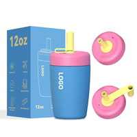Gobelet isotherme en acier inoxydable ZREGGUR personnalisé de 12 oz pour enfants, avec paille en silicone anti-poussière, sans BPA, pour la maison et l'école