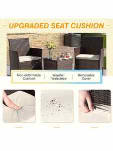 Ensemble de mobilier d'extérieur 3 pièces pour patio et jardin Ensemble de <span class=keywords><strong>table</strong></span> et chaises d'extérieur avec cadre en métal tissé en osier PE Vente directe - Product Image 4