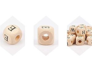 Benutzer definierte natürliche quadratische große Loch Holz perlen mit Anfangs buchstaben Schmuck Herstellung Holz Brief Perlen - Product Image 5