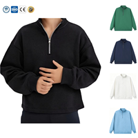 Sweat-shirt unisexe noir à col montant et demi-zip, style streetwear, avec logo personnalisé, en tissu épais