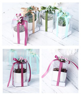 Vente en gros Boîte d'emballage transparente en PVC pour emballage de cadeaux Bonbons de mariage personnalisables Laminage mat de plantes ornementales bricolage