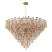 Lustre cascade moderne de luxe avec structure en laiton et pendentifs en verre pour plafond haut, villa, hall d'hôtel, projet commercial
