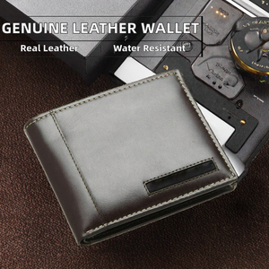 New Genuine Leather Unisex Short <b>Wallet</b> Fashion Cash Purse Card <b>Holder</b> with Cover Closure Waterproof for Business 2021 - Product Image 2