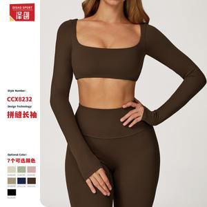 Zechuang – haut de yoga à manches longues pour femmes, haut court à col carré, couleur unie, chemise de fitness, T-Shirt de sport à séchage rapide, CCX8232 - Product Image 4