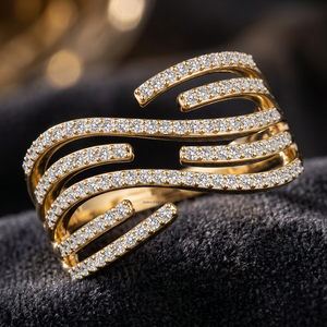 Anillo de Lujo Vintage con Múltiples Hileras de Diamantes Cultivados en Laboratorio, Diseño Abierto, Oro 10K 14K 18K, Plata 925 935, para Regalo de Boda o Fiesta - Product Image 1