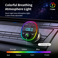 Transmetteur FM Bluetooth G67 pour voiture, double chargeur USB/USB-C, lumière d'ambiance RGB, lecteur de musique TF/U Disk, kit mains libres pour véhicule 12V DC