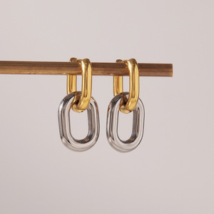 Pendientes de aro doble de acero inoxidable con bloques de color, diseño geométrico, para uso diario - Product Image 4