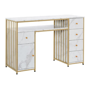 <span class=keywords><strong>Table</strong></span> de <span class=keywords><strong>manucure</strong></span> avec plateau en marbre et cadre en métal doré, tiroirs de rangement, nettoyage facile, collecteur de poussière, mobilier de salon commercial - Product Image 6