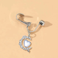 Clip de nombril sans perçage en acier inoxydable avec zircon et strass, motif lune, papillon, planète – Accessoire tendance