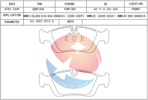 Plaquettes de frein céramique de qualité supérieure SDCX D781-7649 2328702 34116761244 pour <span class=keywords><strong>ALPINA</strong></span> ROADSTER S E85 / BMW BRILLIANCE Série 3 <span class=keywords><strong>E46</strong></span> - Product Image 2
