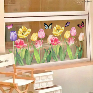 Pegatina colorida <span class=keywords><strong>para</strong></span> ventana con diseño de mariposa y tulipán <span class=keywords><strong>para</strong></span> escaparates y puertas de vidrio, adhesivo estático <span class=keywords><strong>para</strong></span> vidrio, visible desde ambos lados - Product Image 3