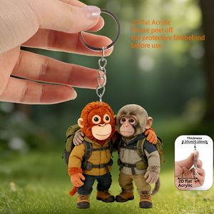 Porte-clés singe randonneur en acrylique plat 2D, breloque mignonne pour sac à dos de couple, cadeau de voyage, pendentif de sac extérieur avec <span class=keywords><strong>film</strong></span> protecteur - Product Image 3