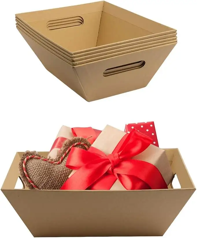 Cestas Kraft de 8x10 pulgadas, cesta de regalo de vino vacía con asas, cesta de regalo pequeña para Navidad, boda, vacaciones, aniversario, exhibición
