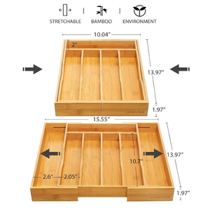 Set di Organizzatori per Cassetti in Bambù a Due Livelli 202510, Contenitore Portaoggetti con Inserti, Vassoio per Posate - Product Image 2