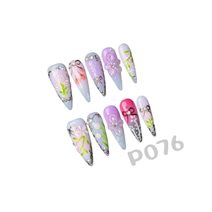 <span class=keywords><strong>Ongles</strong></span> à presser faits main en acrylique 3D, design <span class=keywords><strong>de</strong></span> luxe, forme stiletto, pointes longues, <span class=keywords><strong>avec</strong></span> colle, option logo personnalisé, 10 pièces - Product Image 2