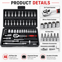 Jeu de clés à cliquet métriques 1/4 pouce 46/53 pièces avec rallonge, outils manuels en acier au carbone OEM, coffret rigide