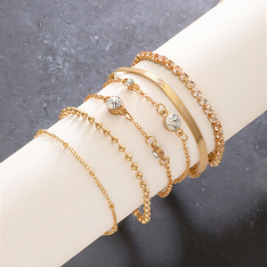 5 Pcs/<b>set</b> Fashion Snake Bone Chain Crystal Rhinestone <b>Bracelet</b> <b>Set</b> for Women Jewelry - Product Image 2