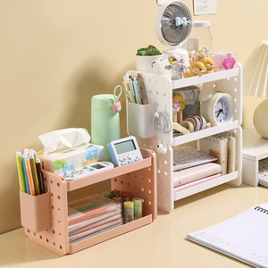 Desktop Double Layer Storage Rack Multi Purpose Office Organizer Standing Type Rectangle 3 Floors Pegboard Hook <b>Pen</b> Holder - Product Image 3