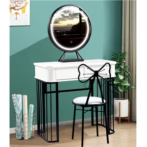 Coiffeuse de style européen moderne, Table de toilette avec miroirs lumineux, meuble de cosmétique