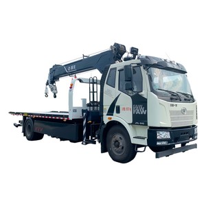 Camión Grúa de Plataforma Plana FAW J6P 4x2 con Grúa de Brazo Recto de 8 y 10 Toneladas, Camión de Rescate con Plataforma Deslizante, Camión de Remolque con Brazo - Product Image 1