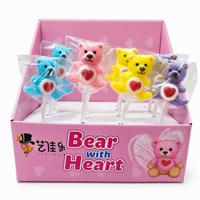 Sucette en forme d'ours avec cœur central, certifiée Halal, bonbon dur emballé individuellement pour présentoirs de vente au détail et coffrets cadeaux