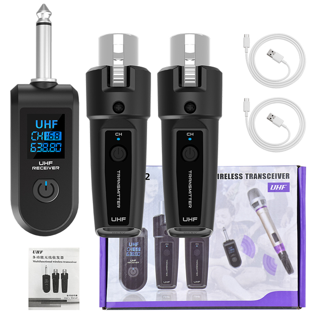 Professional Wireless UHF Microphone System Plug-on XLR Dual Transmitter Dynamic Microphone Audio Receiver Portable Lightweight