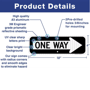 <span class=keywords><strong>Panneau</strong></span> de signalisation unidirectionnel réfléchissant en aluminium, 18x6 pouces, flèche droite, pour rue et intersection - Product Image 2