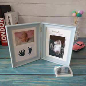Özel bebek Handprint fotoğraf ahşap çerçeve kiti kreş dekor için toksik olmayan kil kless ped bebek duş hediyeler - Product Image 3