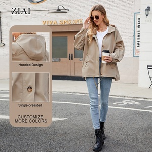 Manteau <span class=keywords><strong>Trench</strong></span> <span class=keywords><strong>Court</strong></span> <span class=keywords><strong>Femme</strong></span> Imperméable et Coupe-Vent <span class=keywords><strong>Beige</strong></span> Grande Taille à Capuche – Collection Printemps – Vente en Gros Mode - Product Image 3