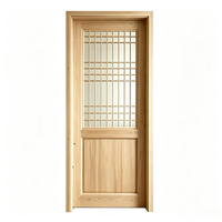 Porte en bois massif de pin brut avec grille intérieure, porte simple en bois pour la décoration de chambre d'hôtel