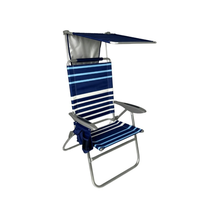 Chaise de plage pliable confortable avec cadre en aluminium, auvent pare-soleil, poche de rangement et porte-gobelet, chaise de camping et de jardin