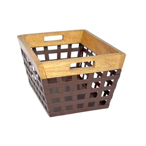 Wholesale Square Metal Wooden Kitchen <b>Basket</b> Wooden Side Handle Home <b>Storage</b> Fruits <b>Vegetables</b> General <b>Storage</b> <b>Baskets</b> Felt Iron - Product Image 4