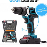 Perceuse-visseuse électrique sans fil compacte, multi-outils, 2 batteries rechargeables, fonction marteau perforateur, kit d'outils complet, OEM
