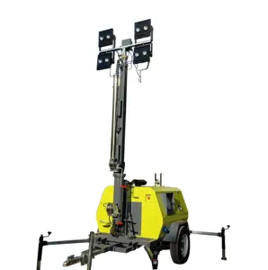 9m Mast 4x1000w Towable Mobile Light Tower Diesel Generator with 7 5kw Luminous Lamp Metal Power Battery Lighting Engine Storage