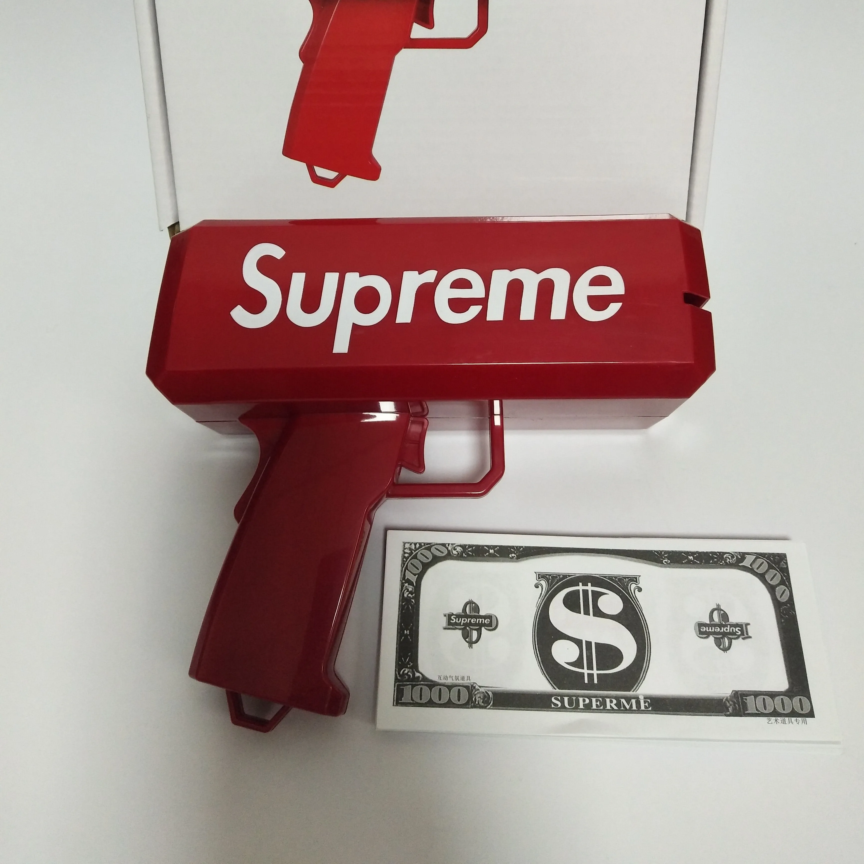 OEM Logo High quality Money Gun Party Props Scary Super Dollar Shooter Gun With 100 Pieces Play Money Cash Gun Shooting Toys