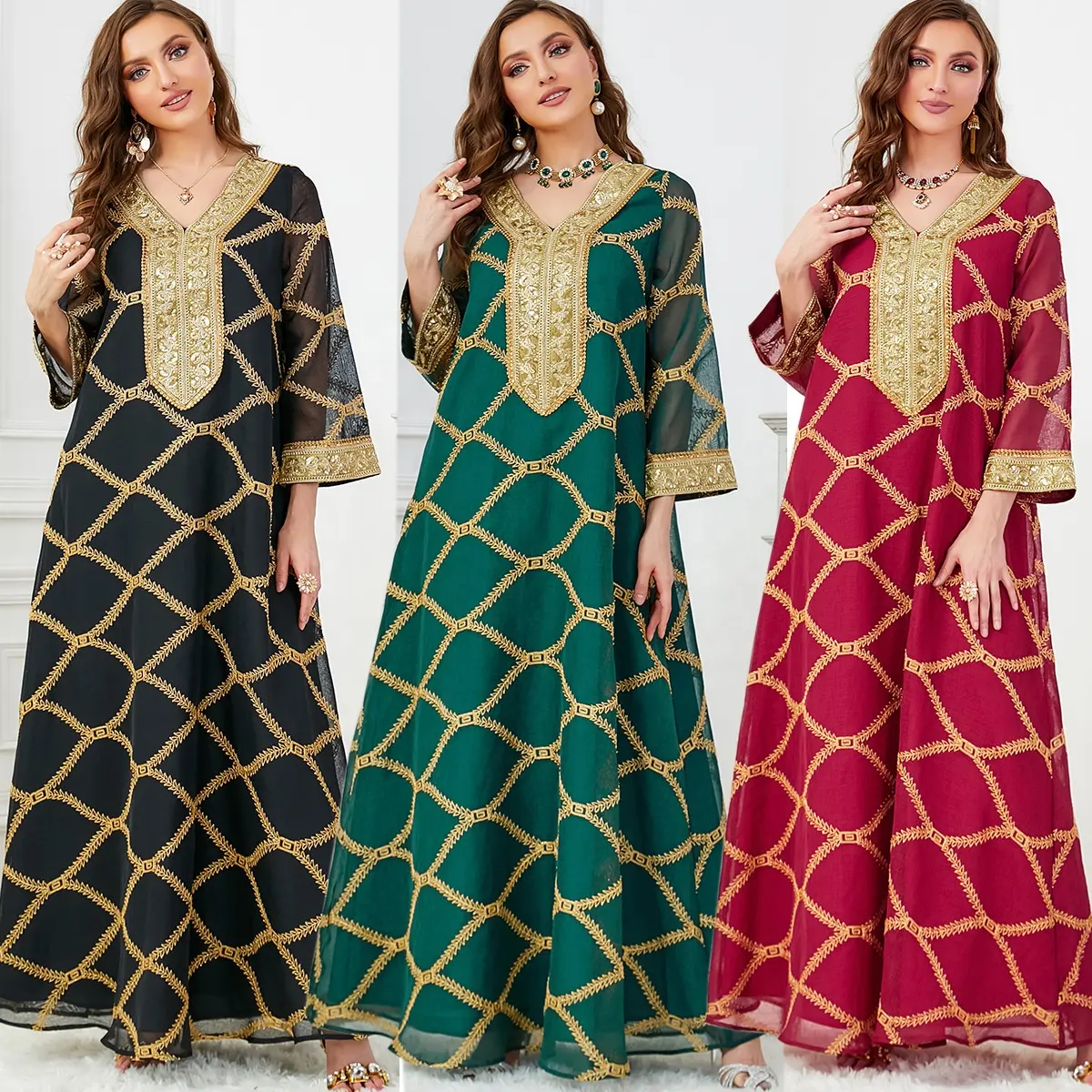 イスラムのアバヤカフタン服の5色の安いカジュアルな女性の結婚式のウエディングのイブニングドレス