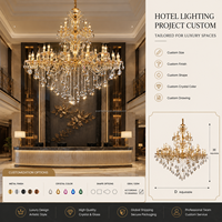 Lustre en cristal doré multi-niveaux sur mesure, grand luminaire suspendu de luxe pour hall d'hôtel, villa, projet de hall
