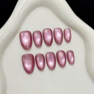 Nuevo Producto Lanzado, Uñas Postizas Hechas a Mano con Efecto Ojo de Gato y Cuentas de Vidrio Color Rubí Vino Tinto, para Aclarar la Piel, Primavera/Verano - Product Image 2