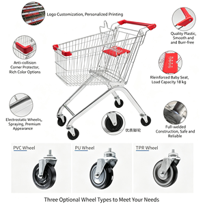 Chariot de courses de supermarché grande capacité 340L avec roues pivotantes silencieuses, chariot robuste en treillis métallique pour usage en épicerie, kit complet - Product Image 4
