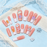 Kit de faux ongles à presser avec motifs de créatures marines 3D mignonnes, style French manucure blanc nude, incluant des autocollants en gel pour ongles et une lime à ongles