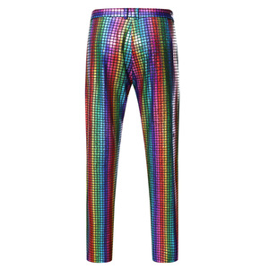 Pantaloni <span class=keywords><strong>da</strong></span> discoteca <span class=keywords><strong>da</strong></span> uomo pantaloni in lattice con paillettes arcobaleno tuta <span class=keywords><strong>da</strong></span> ballo dorata lucida abbigliamento Hipster pantaloni fantasia - Product Image 5
