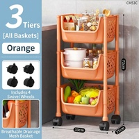 Chariot de rangement de cuisine multi-niveaux en plastique, panier à légumes, étagère de rangement de cuisine à roulettes pour usage domestique – Vente chaude