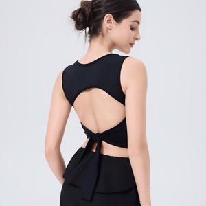 Wholesale Women's Yoga Crop Top Square Neck Tie Back Cutout Built-in <b>Bra</b> Workout Tank Top Slim Fit Pilates Athletic Vest - Product Image 1