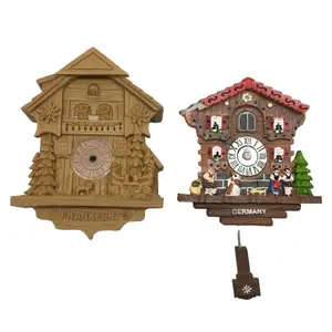Souvenirs Gift Quartz Cuckoo Clock Black Forest House with Resin Fridge Magnet Three different shape