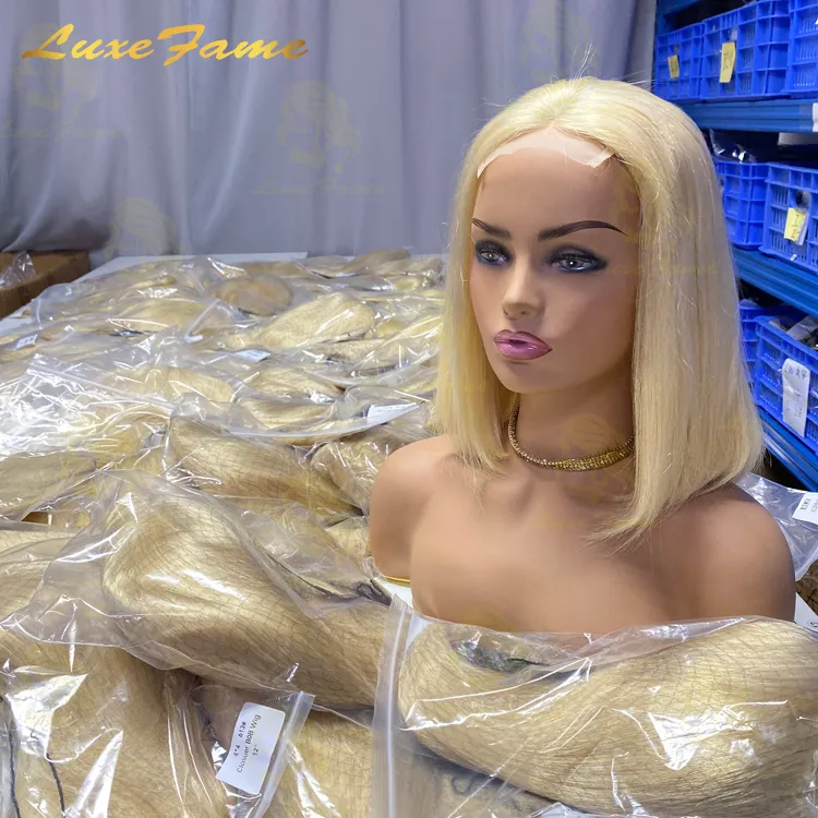 Hot Sale Bob Blond Brazilian Human Hair Short Wig,Side Part Human Hair Lace Front Wig,Brazilian Cuticle Aligned Hair Wig